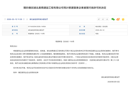 警钟长鸣！湖北21家建企42项资质被集体撤回，行业合规红线不可逾越