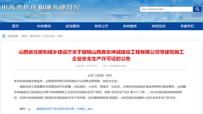 119家企业安许被撤销